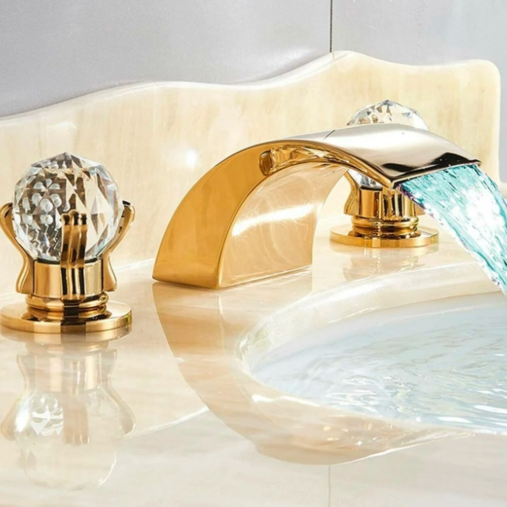 Waterfall Faucet Gold Glass Crystal Claw Knobs